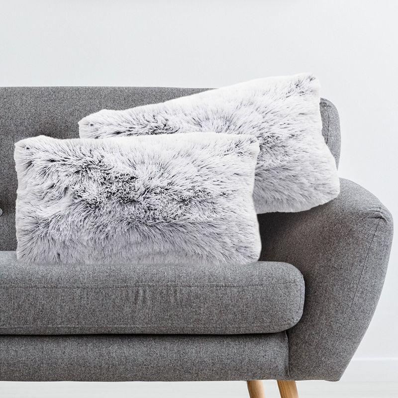 Gray Faux Fur Lumbar Pillow Set for Rustic Decor