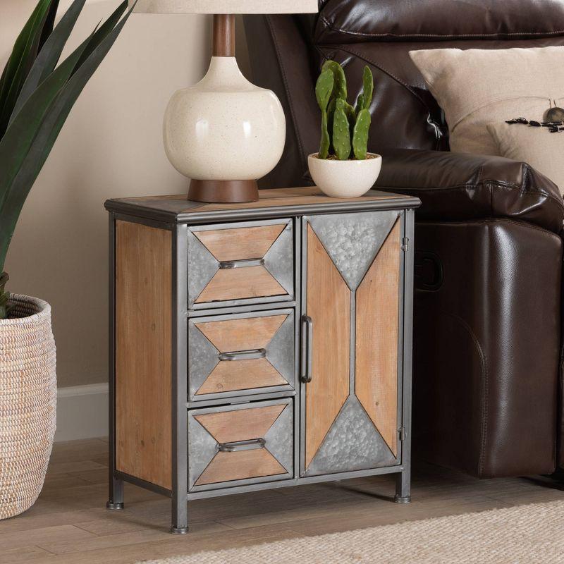 Livi Homes Vortex 3-Drawer Accent Storage Cabinet in Rustic Industrial Antique Grey Finished Metal and Whitewashed Oak Brown Finished Wood