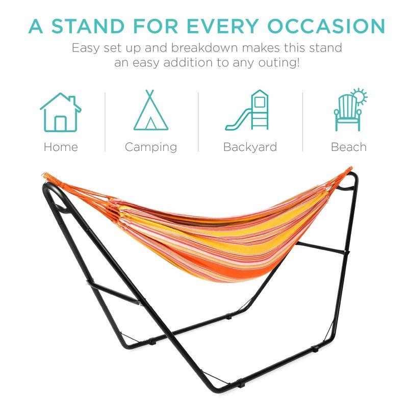 Best Choice Products Outdoor Adjustable Steel Hammock Stand for 9-14ft Hammocks w/ Hooks, Carrying Bag, 450lb Capacity