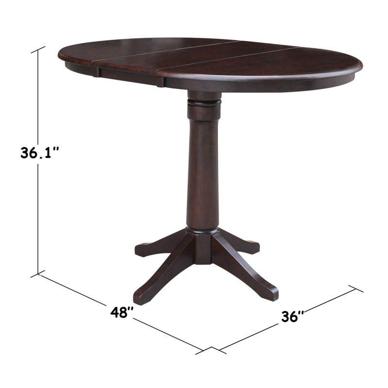 Espresso 36" Solid Wood Round Counter Height Extendable Dining Table