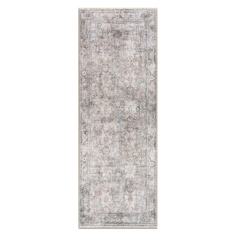 Olive and Gray Distressed Vintage Machine Washable Area Rug 2'6" x 7'