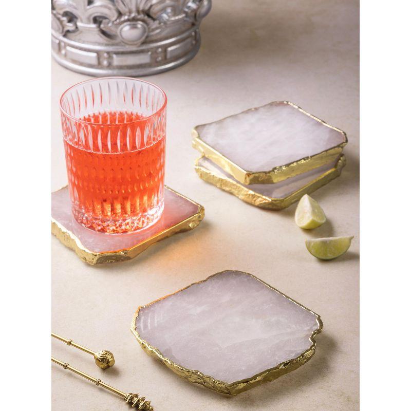 Dazzle Rose Quartz and Gold Stone Coasters, Set of 4