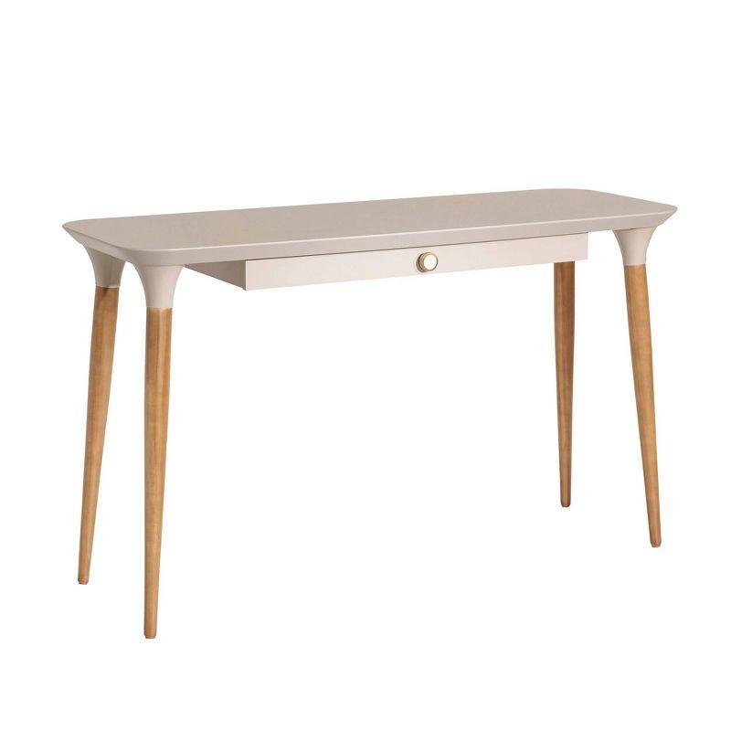 Scandinavian Off-White & Cinnamon Wood Desk with Tech Organizer Drawer