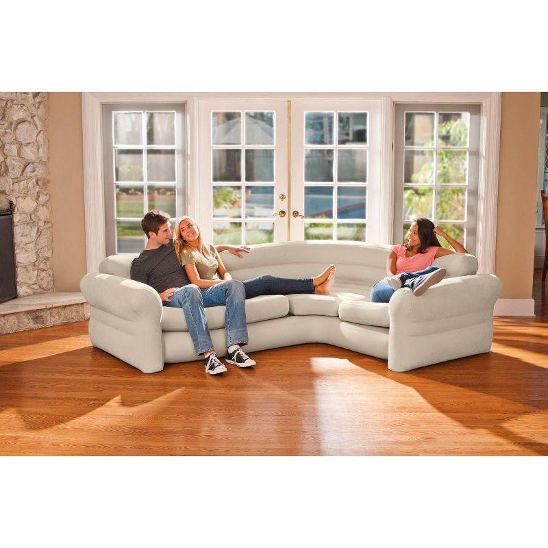 Beige Faux Leather Inflatable Corner Sectional Sofa