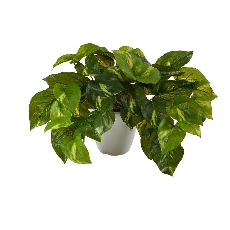 Nearly Natural 9" Pothos Artificial Plant in White Planter