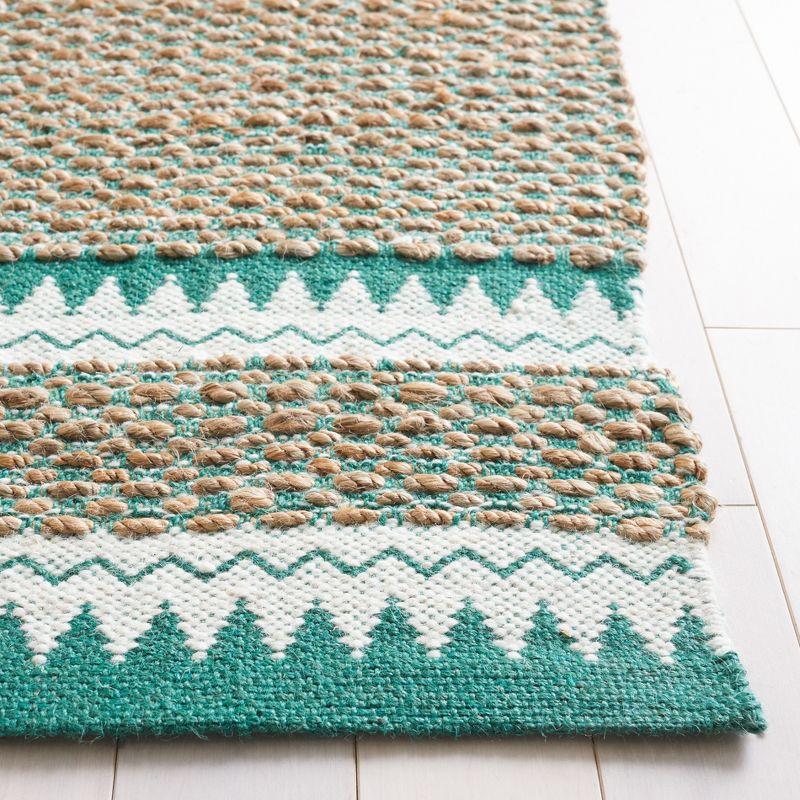 Coastal Chic Geometric Hand-Knotted Wool and Jute Rug - Natural/Green, 3x5