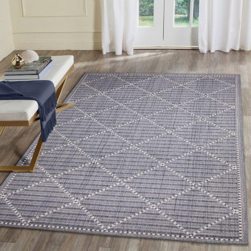 Navy Checker Diamond 78'' Indoor/Outdoor Synthetic Rug