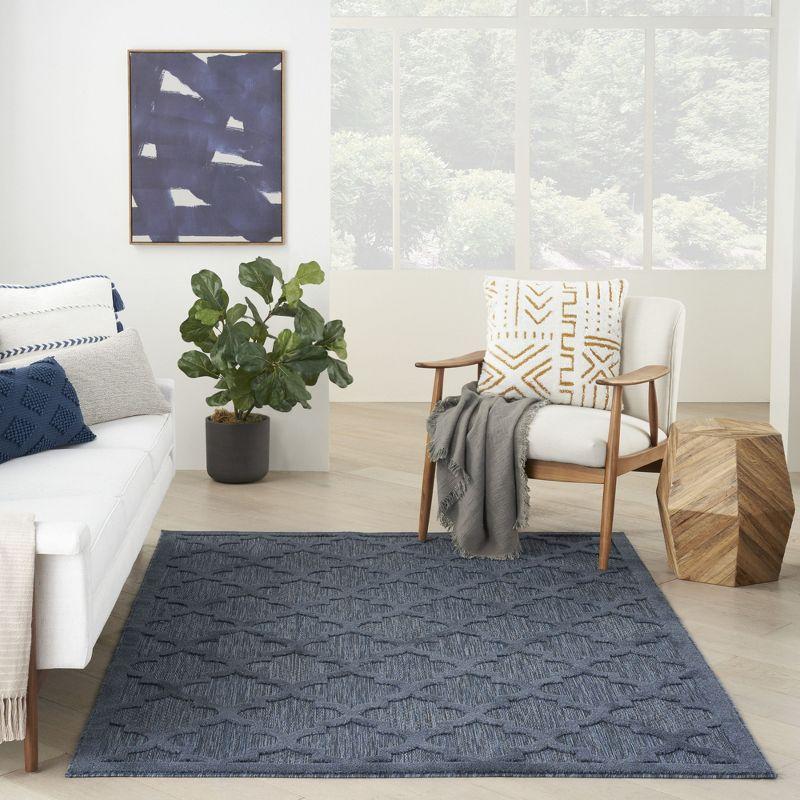 Nourison Easy Care Trellis Flatweave Indoor Outdoor Area Rug 5' x 7' Navy Blue