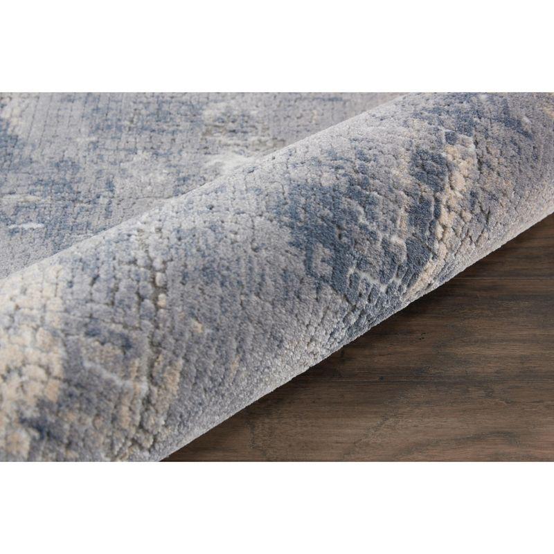 Abstract Grey & Beige Hand-knotted Synthetic Runner Rug