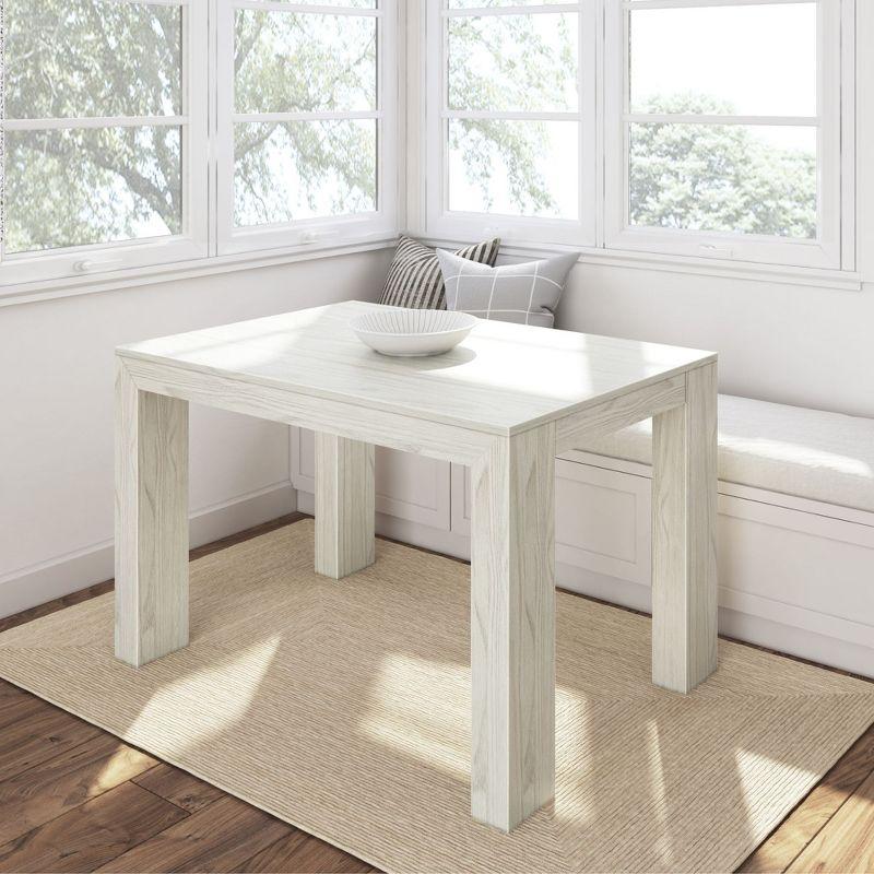 White Solid Wood Farmhouse Rectangular Dining Table for Four