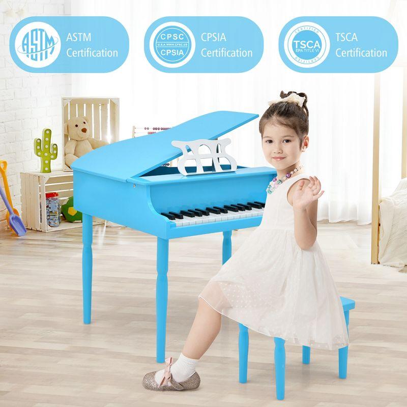 Costway 30-Key Classic Baby Grand Piano Toddler Toy Wood with Bench & Music Rack Blue