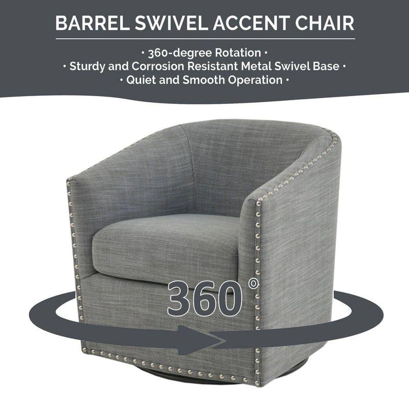 Sheldon Swivel Chair Gray - Madison Park: Elegant Upholstered Lounge, Nailhead Trim, 360° Rotation