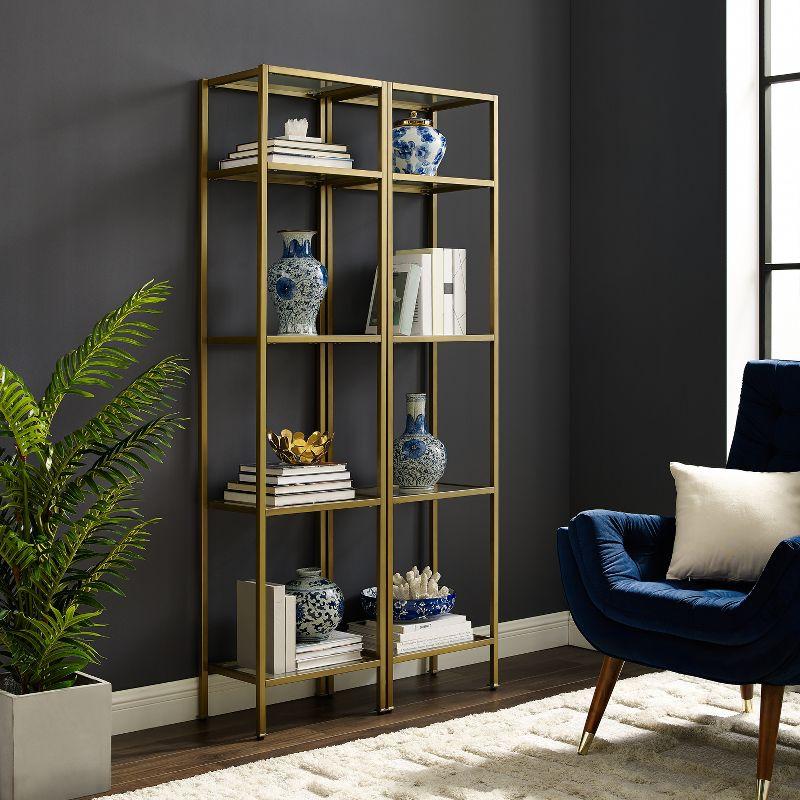 73" Aimee Narrow Etagere - Crosley: Modern Luxury Glass Shelf Unit, Powder-Coated Steel Frame, 4-Tier