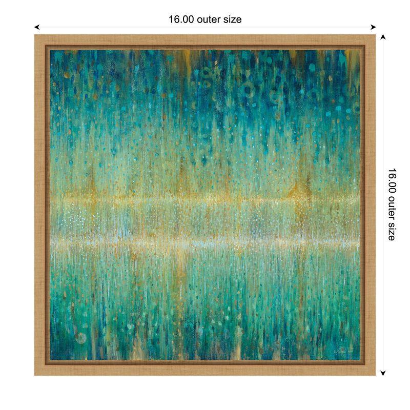 Natural Framed Blue-Green Abstract Canvas Wall Art