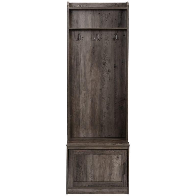 HOMCOM Rustic Hall Tree with Shoe Storage Bench, Entryway Bench with Coat Rack, Accent Coat Tree with Storage Shelves for Hallway, Mudroom, Brown