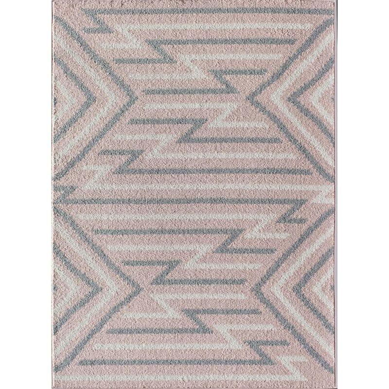 6' x 9' Gray and Pink Geometric Synthetic Area Rug