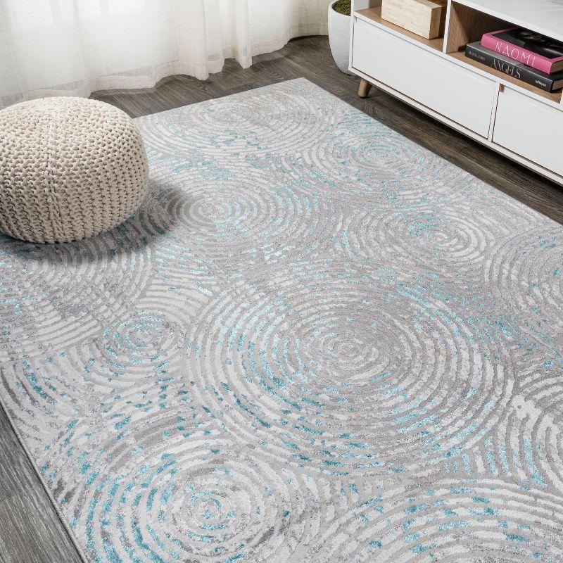 Coastal Abstract Swirls Area Rug 8' x 10' - Gray and Turquoise