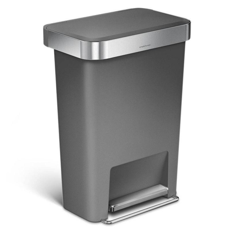 Gray Plastic Rectangular Step Trash Can with Silent Lid