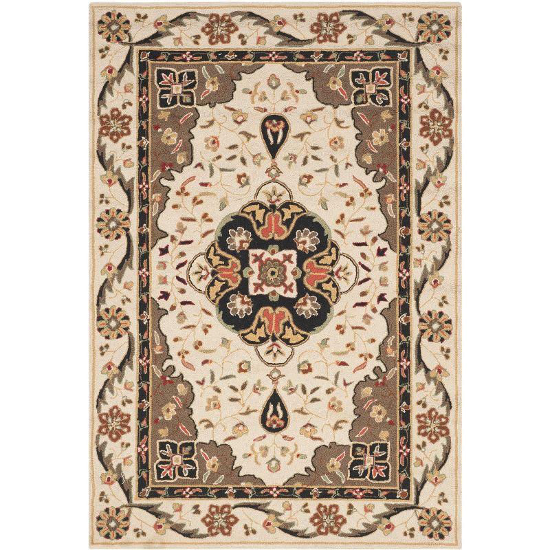 Easy Care Cream and Olive Hand Hooked Area Rug