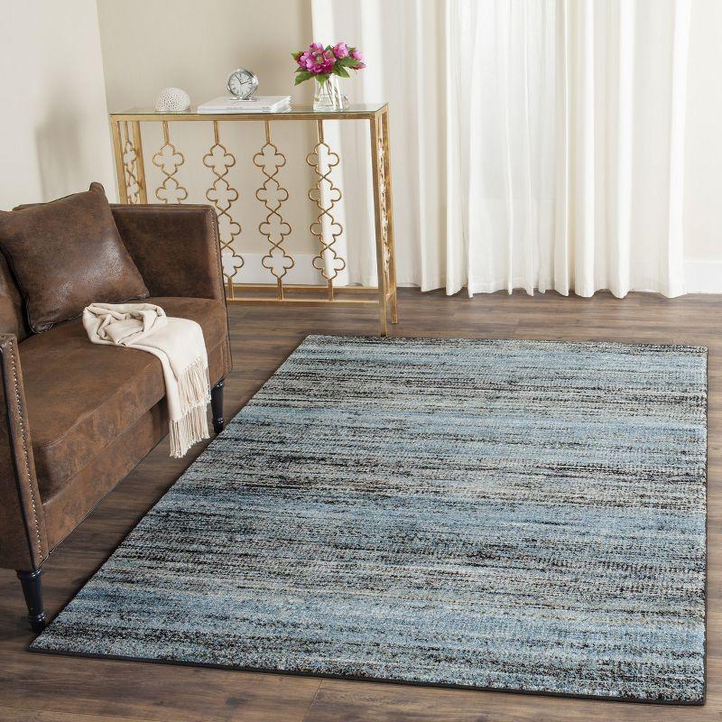 Charcoal and Blue Rectangular Synthetic Area Rug