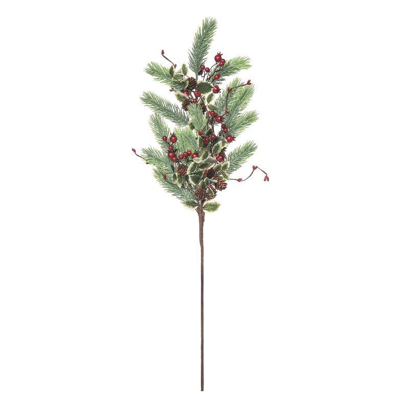 29 in. Green and Red Metal Christmas Fir and Berry Spray