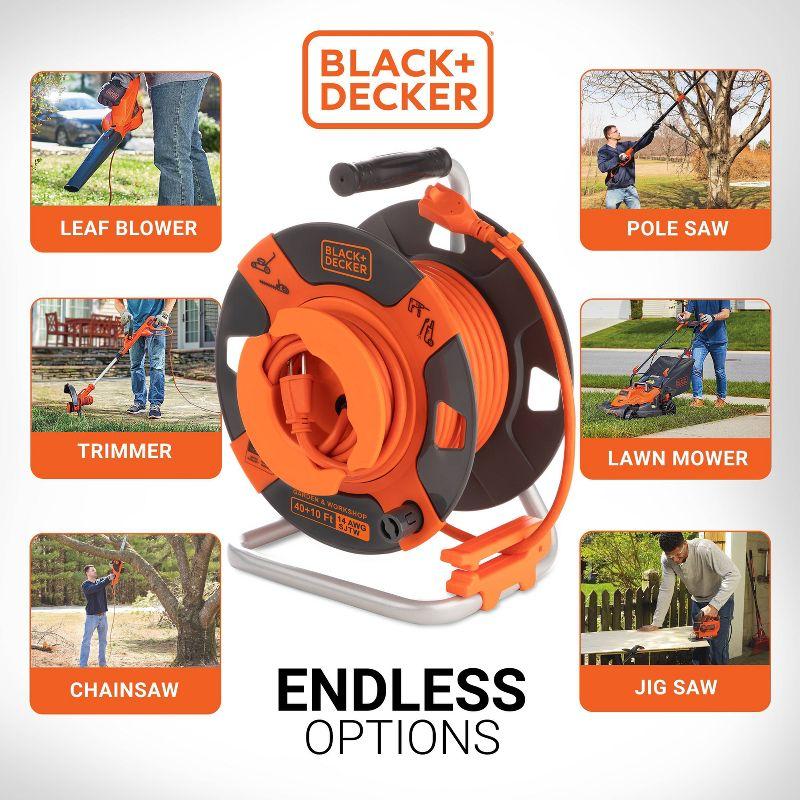 BLACK+DECKER 50' Garden Cord Reel 14AWG 4 Outlets: Outdoor Extension Cord Reel, 13 Amp, 50ft, 3 Conductors, Black