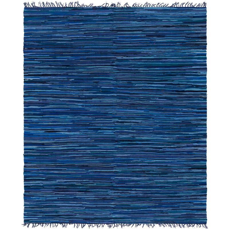 Handmade Navy Blue Striped Reversible Cotton Area Rug