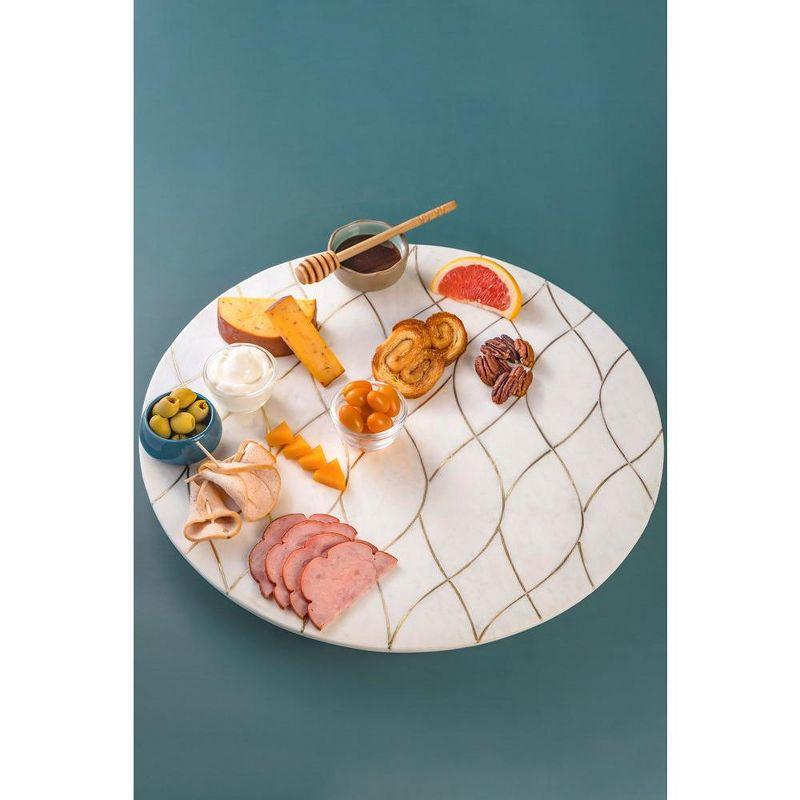 Miranda 16" White Marble Lazy Susan with Golden Inlays