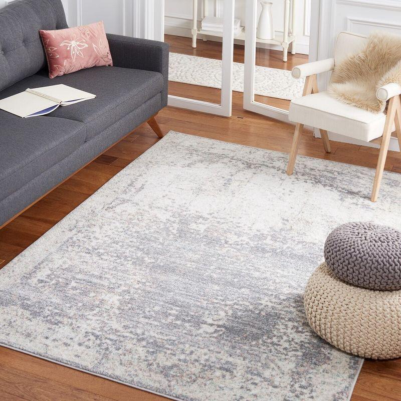 Gray and Beige Round Hand-knotted Synthetic Rug