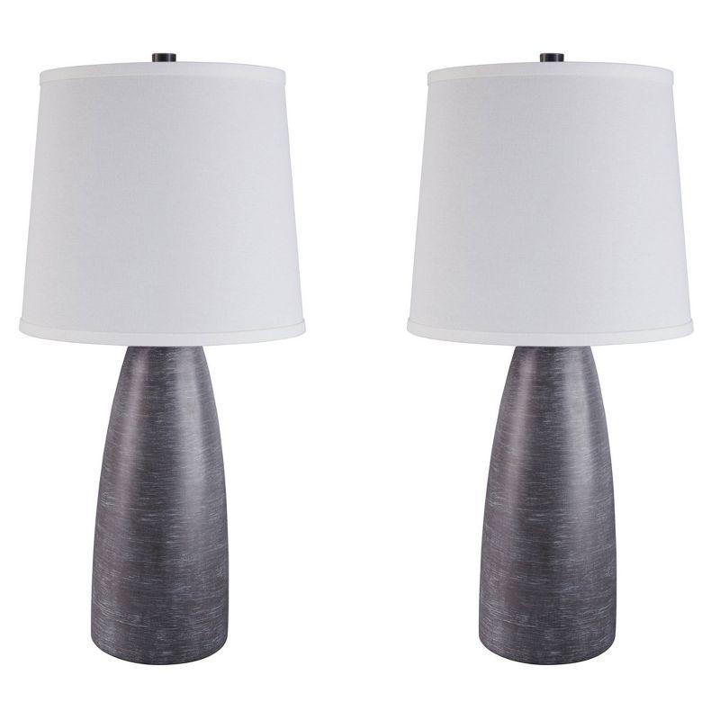 Set of 2 Shavontae Poly Table Lamps Gray - Signature Design by Ashley: Nightstand, Drum Shade, UL Listed