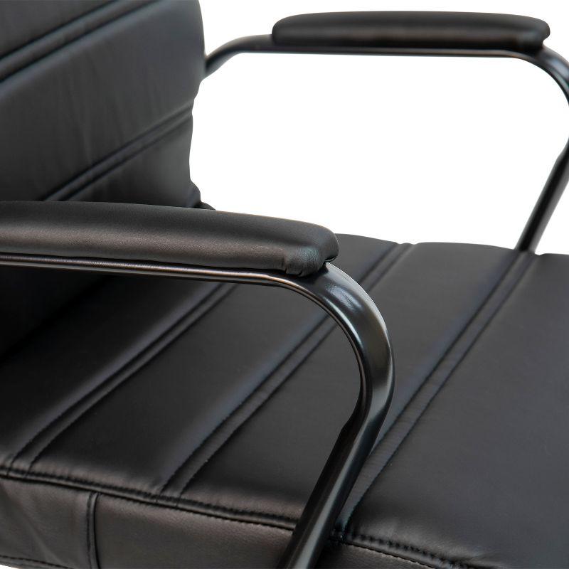 Modern Mid-Back Black LeatherSoft Swivel Executive Chair with Metal Arms