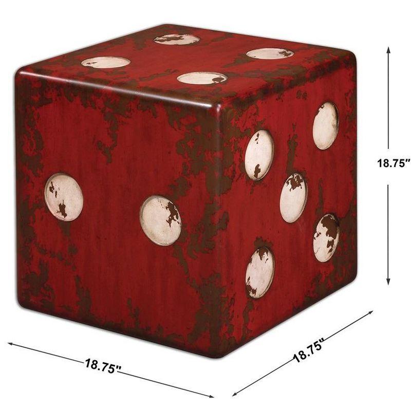 Distressed Red and Ivory Dice Accent Table