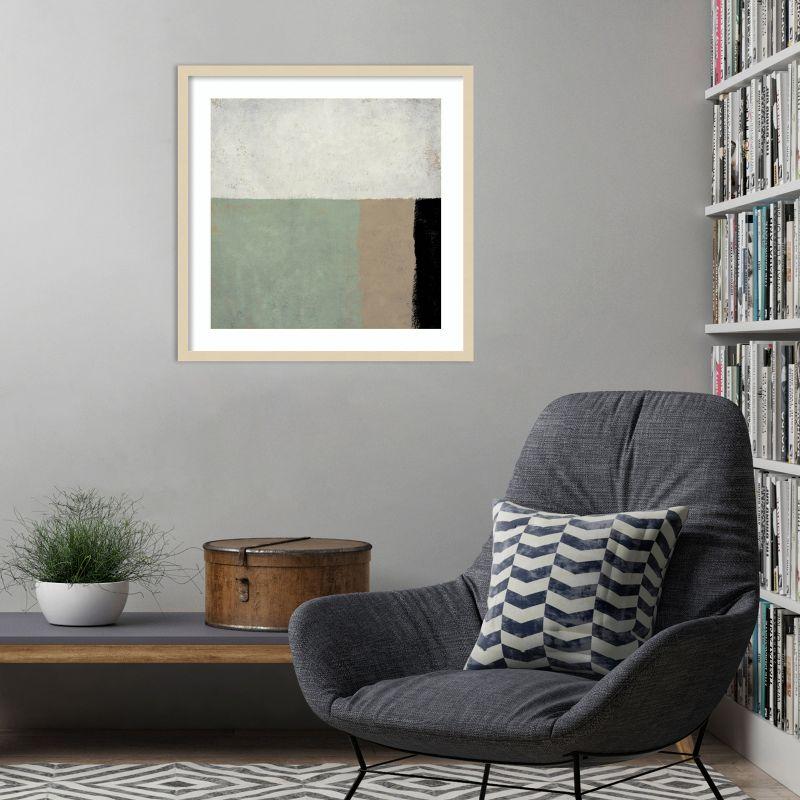 Muted Abstract Geometric Lithograph in Wood Frame, 25 x 25