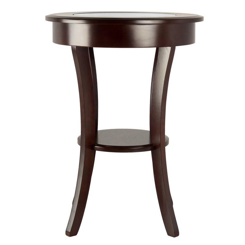 Cassie Round Accent Table with Glass - Cappuccino - Winsome: Flared Legs, Wood Composite Shelf, 27" Height