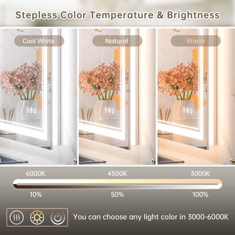 Keonjinn LED Bathroom Vanity Mirror, Front Light & Backlit, 3 Color Temperatures, Anti Fog, Double Lights Strips, 24"x32"