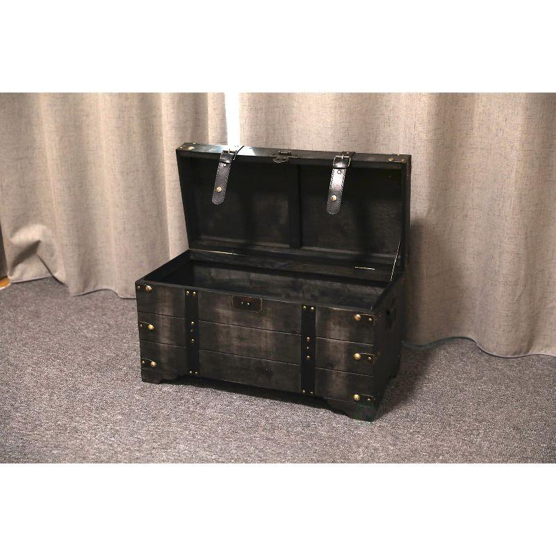 Vintiquewise Distressed Black Medium Wooden Storage Trunk