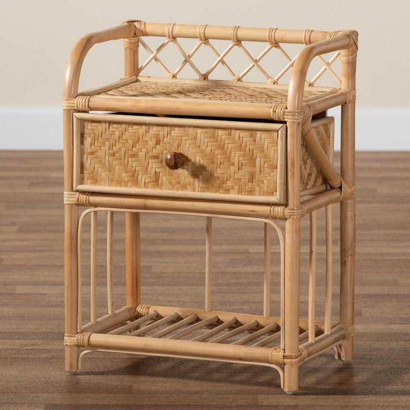 bali & pari Kobie Modern Bohemian Natural Brown Rattan 1-Drawer Nightstand