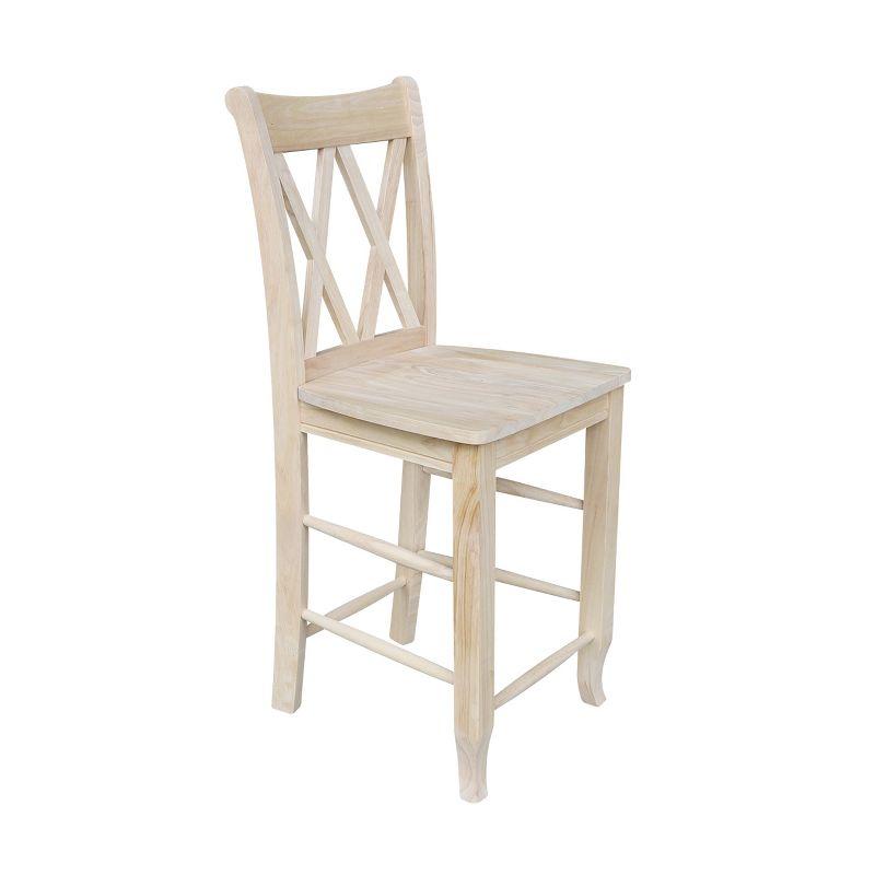 24" Double X Back Counter Height Barstool Unfinished - International Concepts: Solid Wood, Kitchen Island Seating