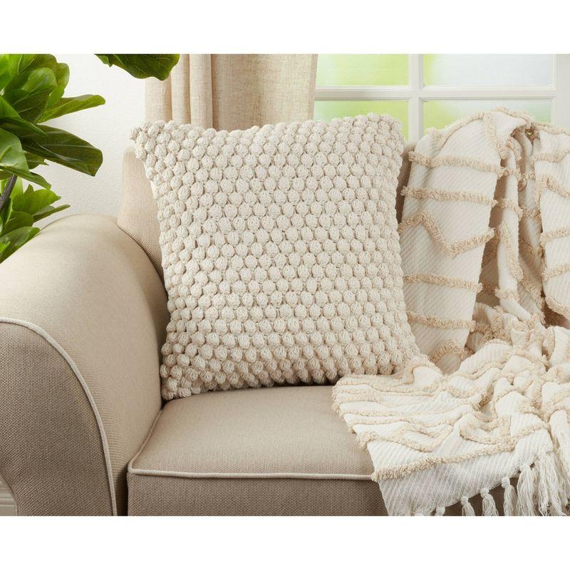 20"x20" Oversize Down Filled Crochet Pom-Pom Square Throw Pillow - Saro Lifestyle