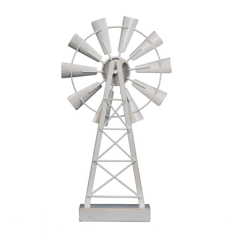 Small White Enamel Metal Windmill Table Decor - Foreside Home & Garden