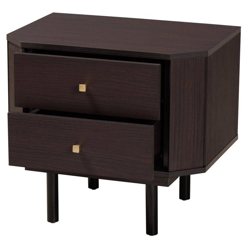 Norwood Two Tone 2 Drawer Wooden End Table Espresso Brown/Black - Baxton Studio: Modern Craftsmanship, Tapered Knobs