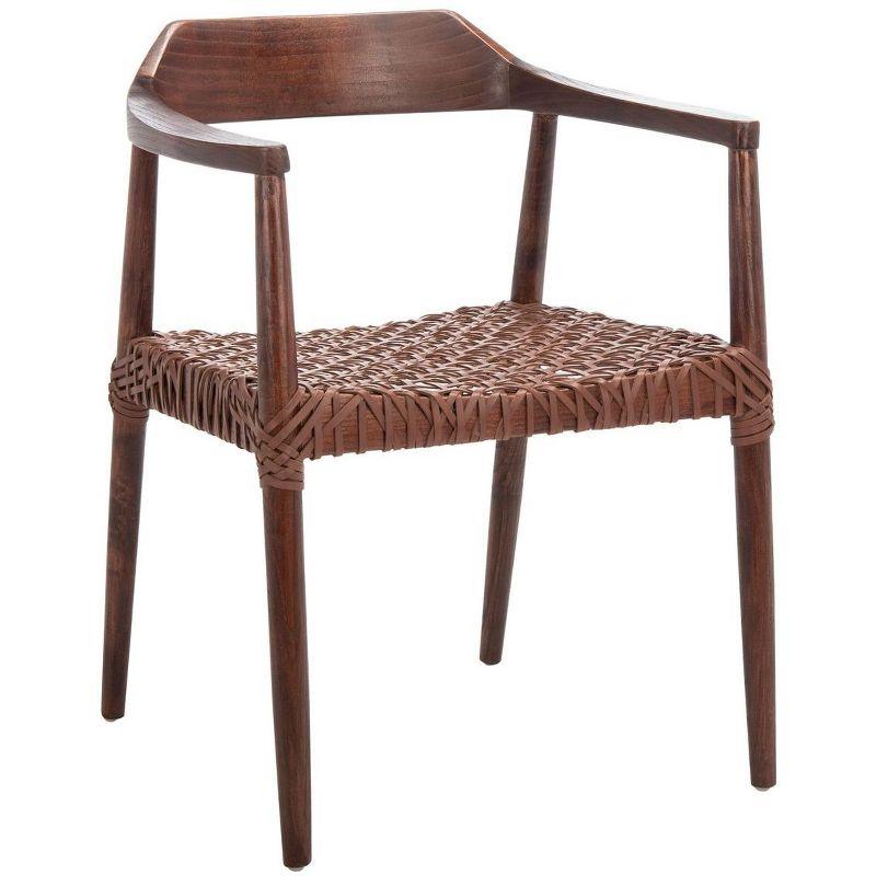 Munro Leather Woven Accent Chair - ACH1005 - Walnut/Cognac - Safavieh