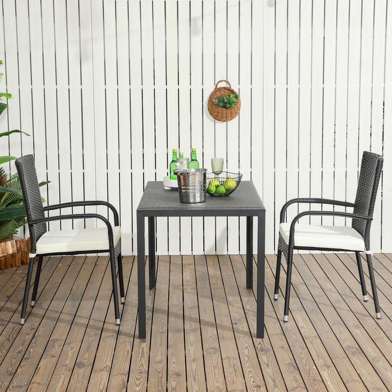 Cream White Cushioned Wicker Outdoor Dining Chairs, Set of 2