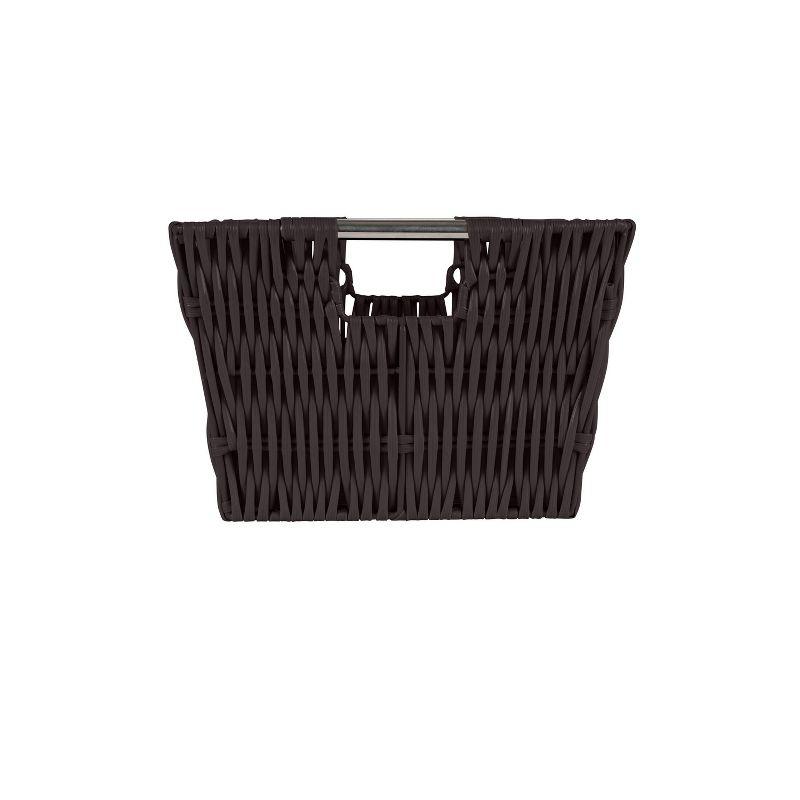 Chocolate Rattan Rectangular Storage Tote with Stainless Steel Handles