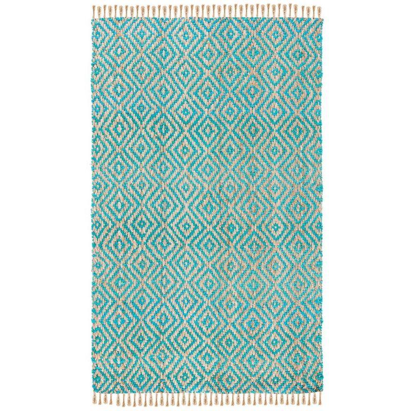 Handmade Turquoise and Natural Geometric Jute Area Rug