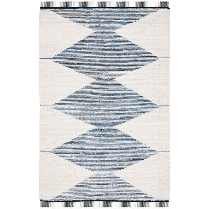 Kilim With Fringes KLM309 Flat Weave Accent Rug - Ivory/Blue - 3'x5' - Safavieh