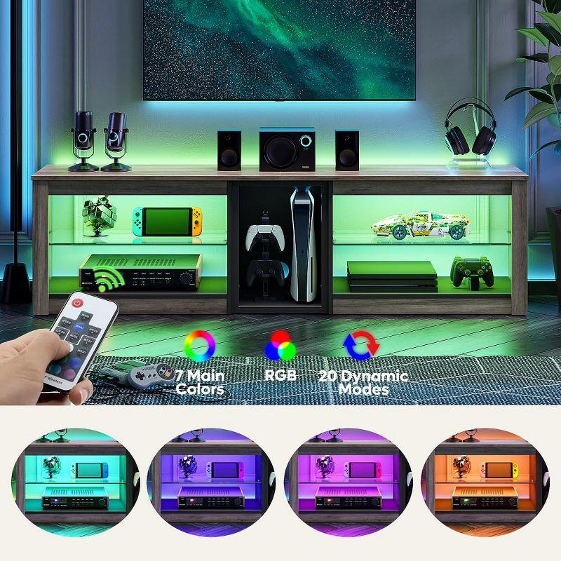 Bestier TV Stand for TVs up to 70" with LED Light, Entertainment Center for PS5 with Shelves, Wash Grey