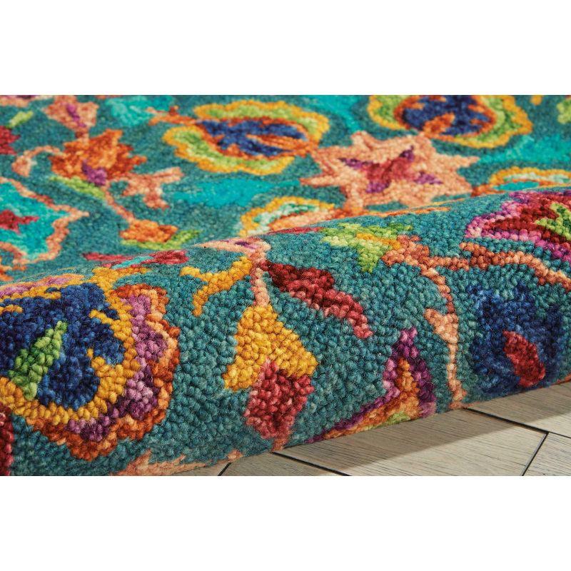 Handmade Teal Floral Wool Area Rug 5' x 7'