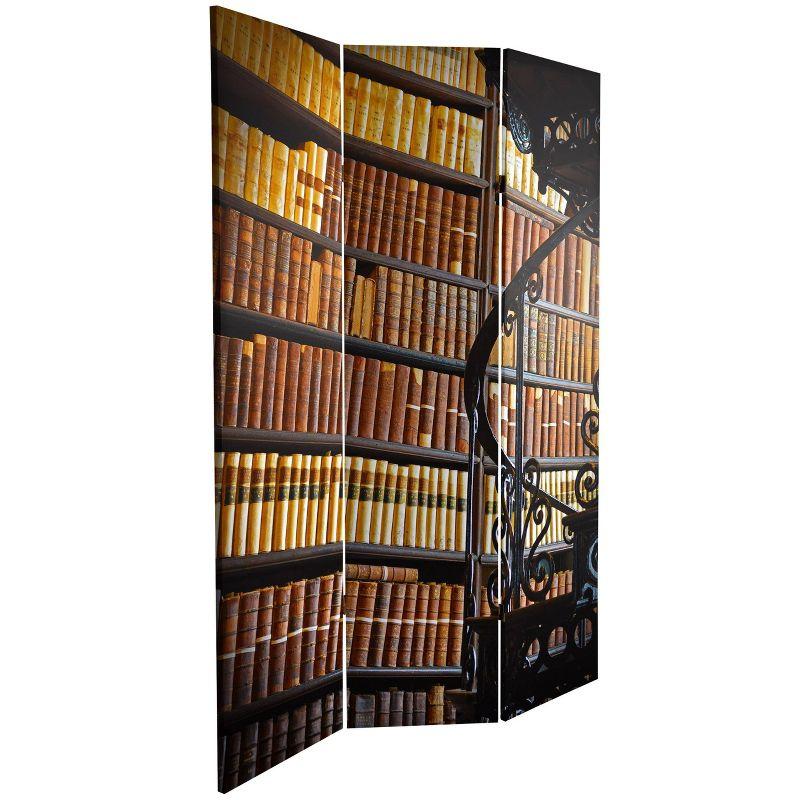 6&#34; Double Sided Library Canvas Room Divider, Brown - Oriental Furniture, Lightweight Spruce Frame, High Saturation Ink Print, No Assembly Required