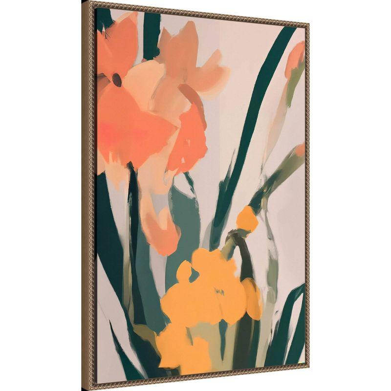 23"x33" Flower Petals Abstract by Melloi Art Prints Framed Canvas Wall Art Print Bronze - Amanti Art: Modern Botanical Lithograph